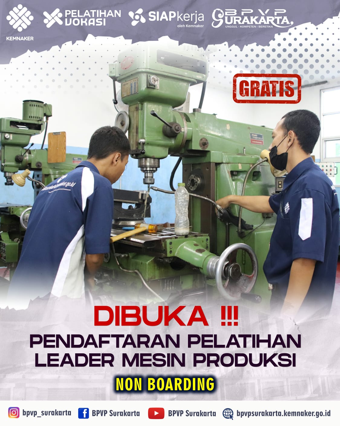 DIBUKA PENDAFTARAN PELATIHAN  LEADER MESIN PRODUKSI NON BOARDING